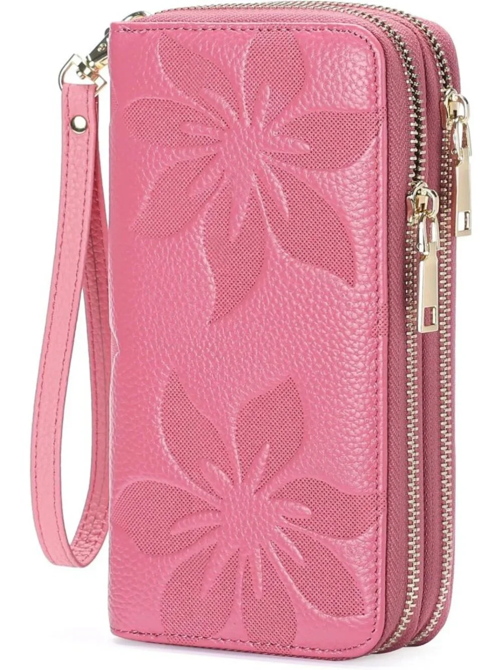 Large Capacity RFID Blocking Leather Wallet | Double Zip Card & Phone Holder